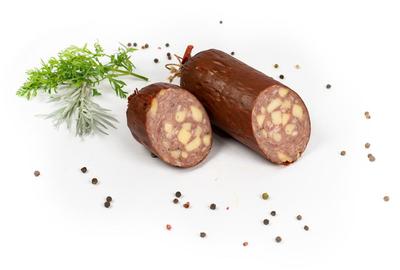 Käswurst von Angerer in Prambachkirchen Aufgeschnittene Stange Käswurst